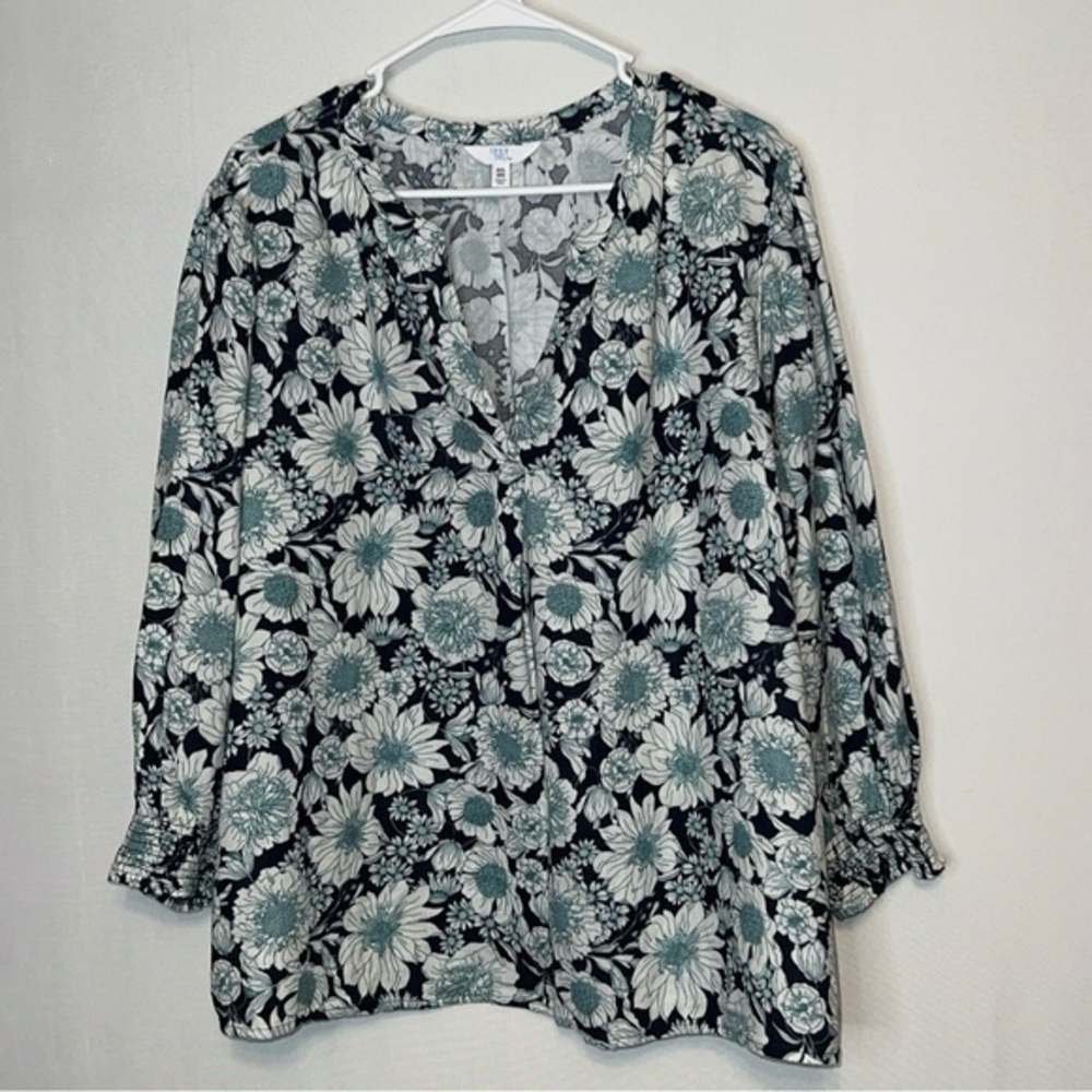 Time and Tru Floral-Print Top Multi Colored V-Neck Blouse Size XXL.